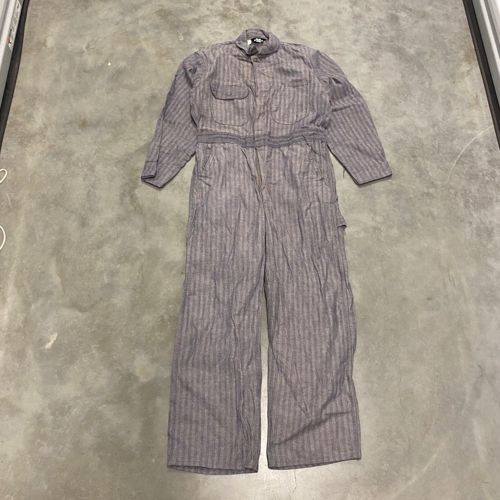 Rugged Mens Herringbone Coveralls Blue White Utility Jumpsuit Workwear Size 40
